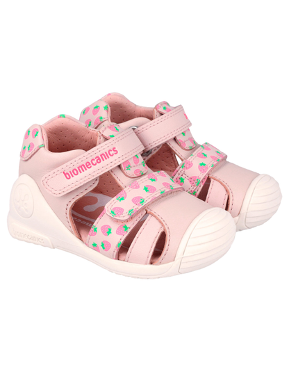 Sandalia Biomecanics Doble Cotton con Velcro y Fresas para Bebé