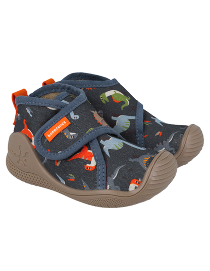 Pantufla Biomecanics Velcro Dinosaurios Gabardina Azules para Niño