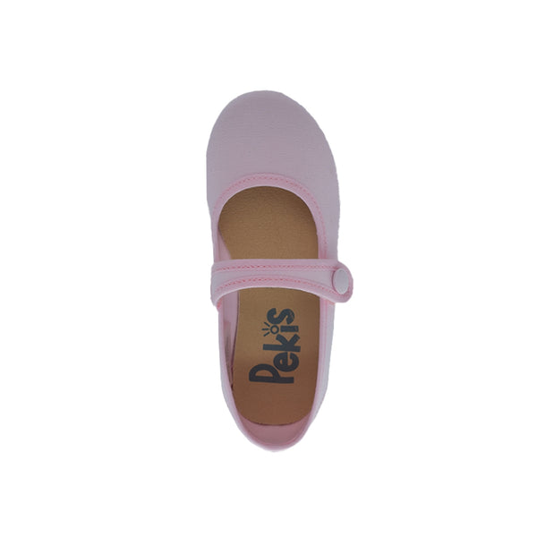 Merceditas Pekis de Lona Rosa Claro con Velcro y Botón para Niña