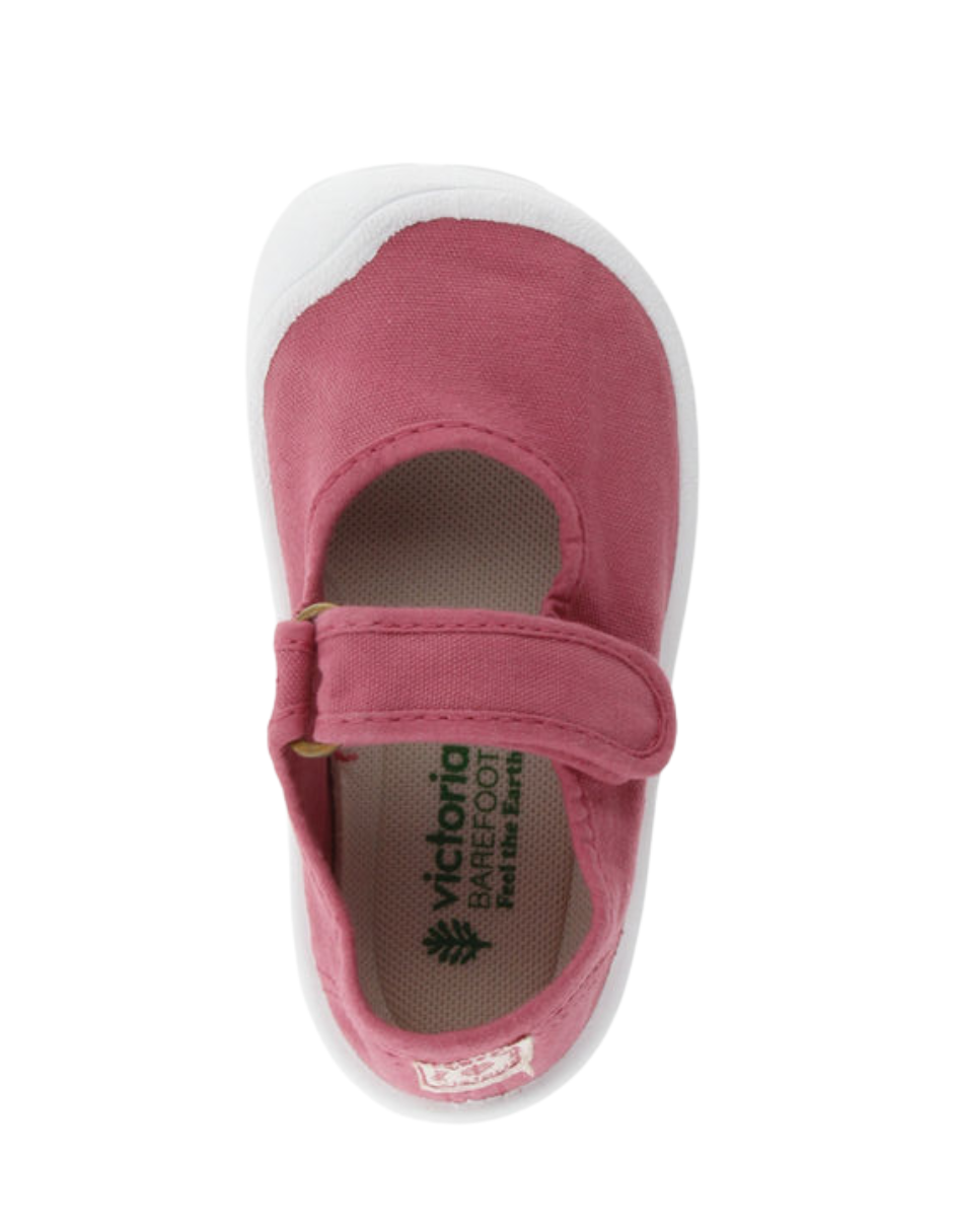 Merceditas Barefoot Victoria Frambuesa de Lona con Velcro para Niña