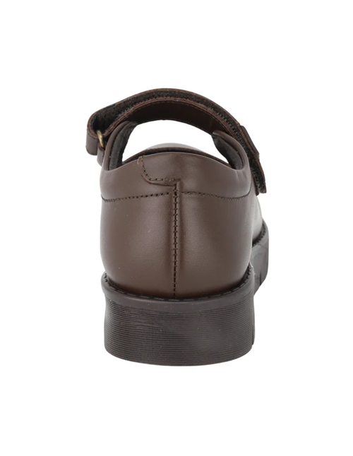 Zapato Escolar Coqueta Café Con Suela Rayada Y Velcro Para Niña