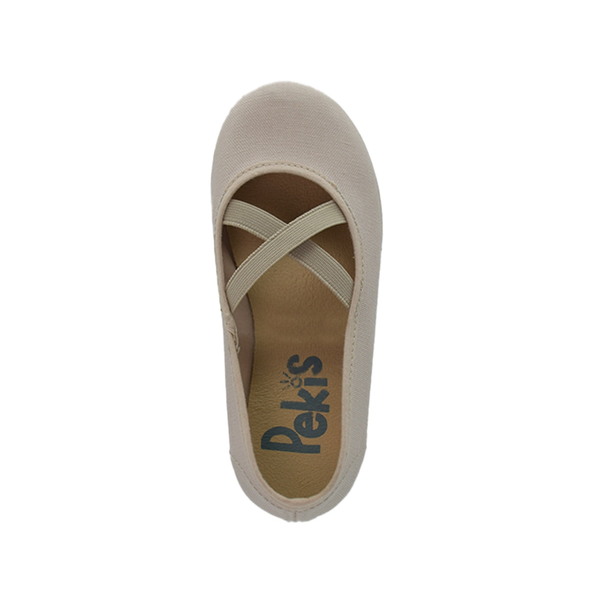 Zapato de niña en lona beige con elástico cruzado – Pekis