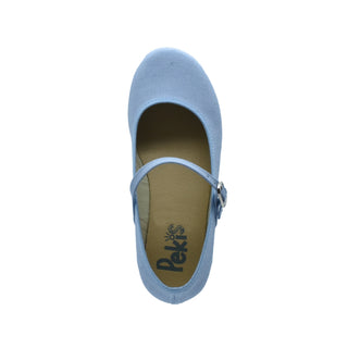 Zapato de niña con hebilla en lino azul cielo – Pekis