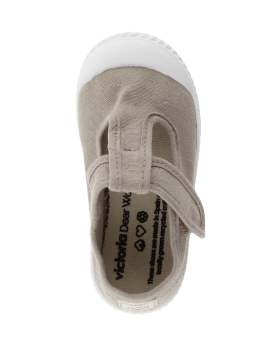 Zapato Victoria Lona Tintada Con Velcro Beige para Niño