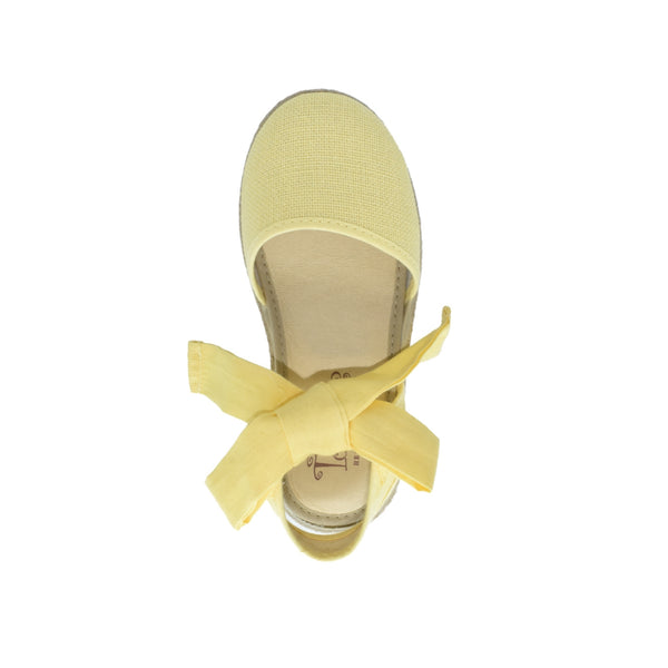 Zapatos Tokolate Tipo Valenciana en Lino Amarillo con Lazo para Niños (Unisex)