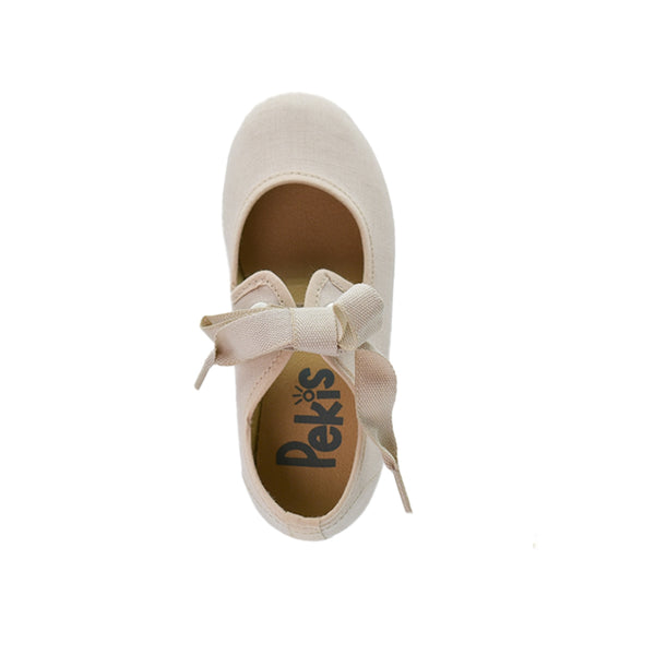 Merceditas Pekis en Lona Beige con Cintas para Niña