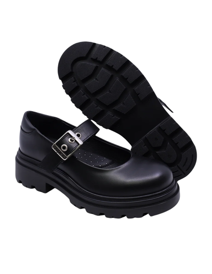 Zapato Coqueta Escolar Hebilla Suela Track Negros para Niña