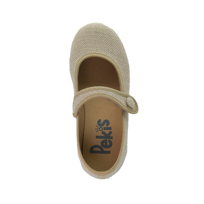 Zapatos Pekis de Lino Beige con Velcro para Niña