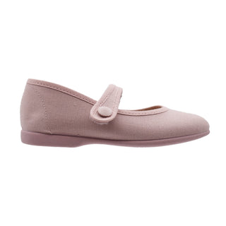 Zapato de niña en lona rosa maquillaje con velcro y botón – Pekis