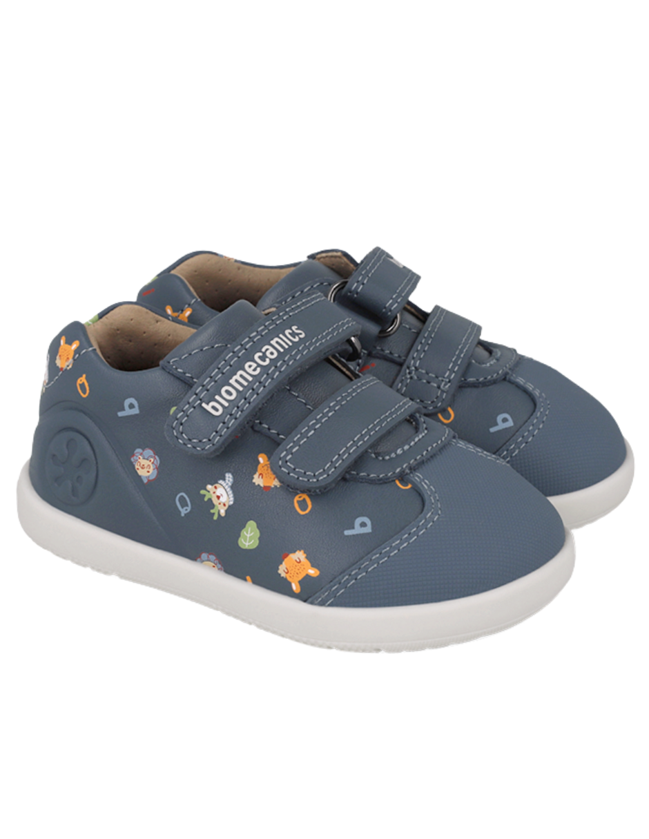 Zapato Biomecanics Wider Doble Estampado Con Velcro Azules para Niño