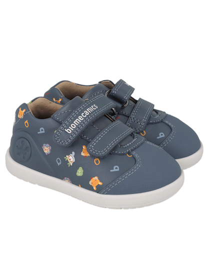 Zapato Biomecanics Wider Doble Estampado Con Velcro Azules para Niño