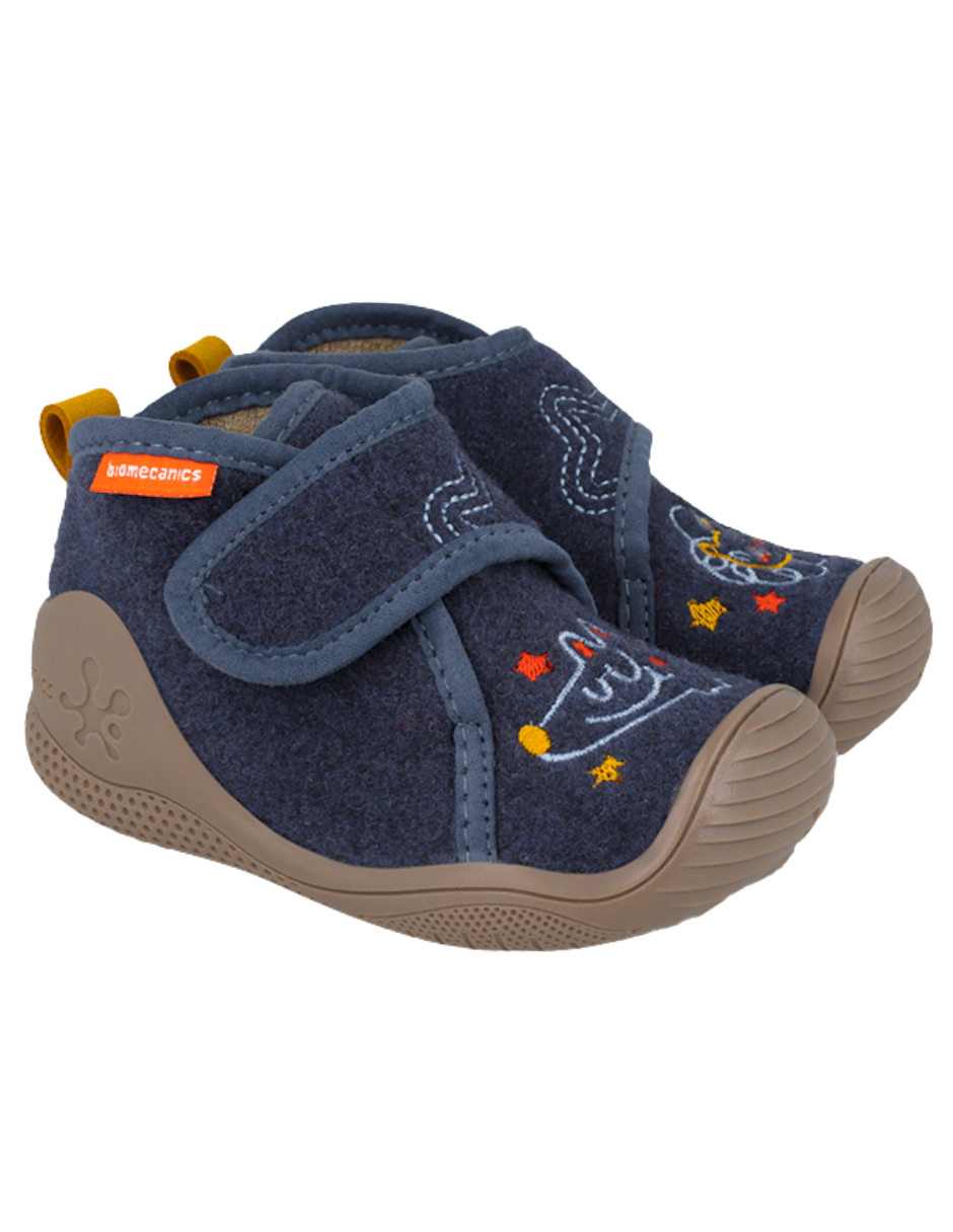 Pantufla Biomecanics Velcro Mascotas Fieltro Azules para Niño