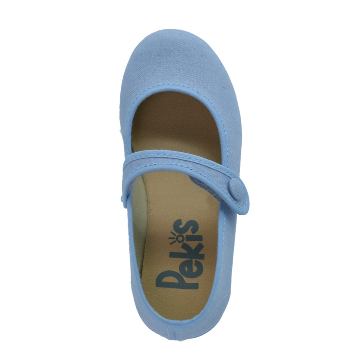 Zapato de niña con velcro y botón en lona celeste – Pekis