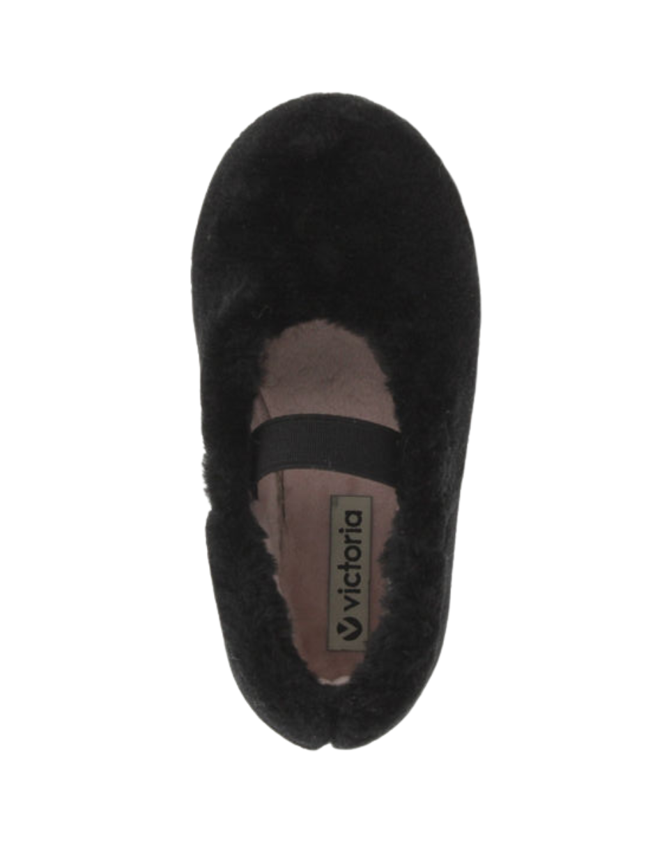 Pantufla Victoria Negro con Pelo y Resorte para Niña