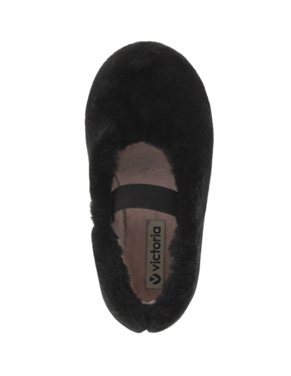 Pantufla Victoria Negro con Pelo y Resorte para Niña