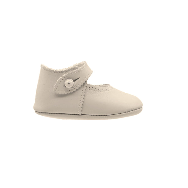 Zapatos Pekis de Piel Beige con Botón para Bebé