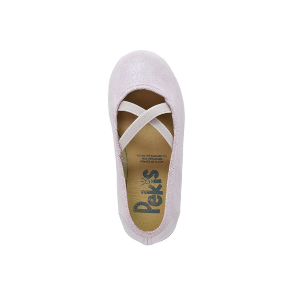 Zapato de niña tipo salón rosa brillante con elásticos – Pekis