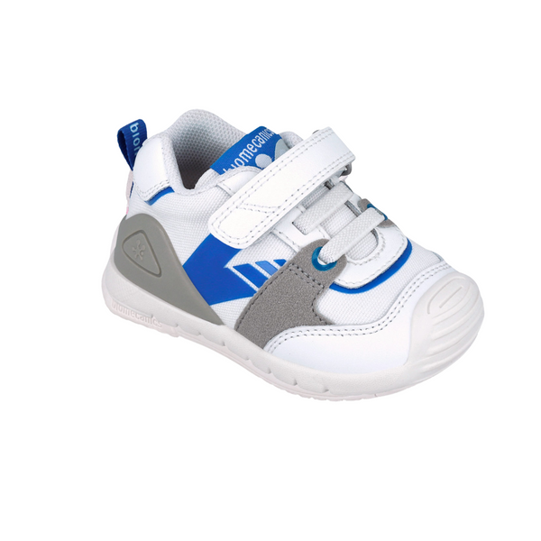 Zapato Niño Elástico con Velcro Blanco y Azul - BIOMECANICS