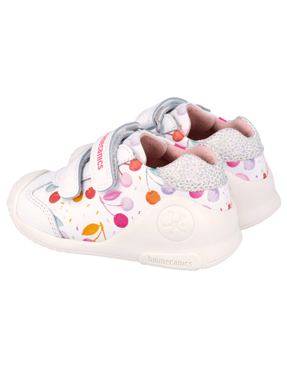 Zapato Biomecanics Blanco Velcro Doble Cerezas para Bebe