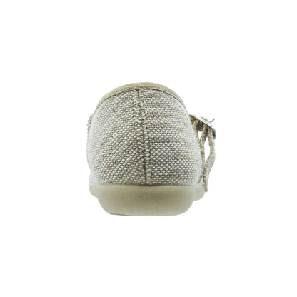 Zapatos Pekis de Lino Beige con Hebilla para Niña