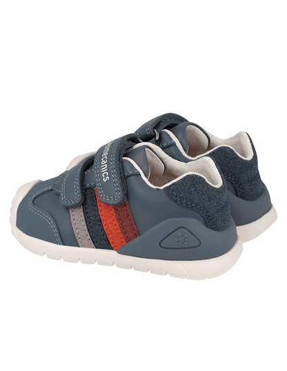 Zapato Biomecanics Botin Doble Franjas Con Velcro Azules para Niño