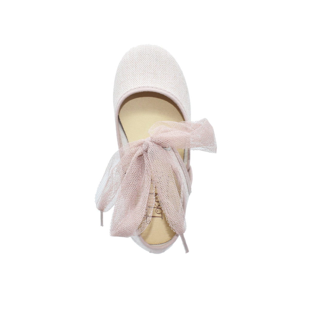 Zapatos de niña en lino con moño de tul – Tokolate