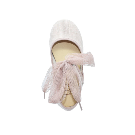 Zapatos de niña en lino con moño de tul – Tokolate