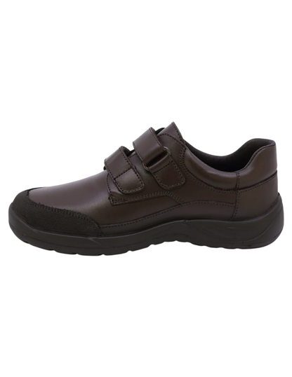 Zapato Coqueta Escolar Dos Velcros Puntera Cafés para Niño