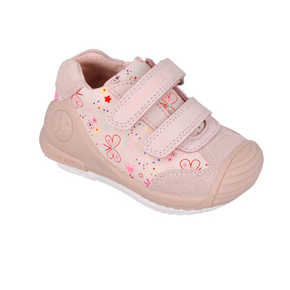 Zapato Niña Piel Rosa con Doble Velcro - BIOMECANICS