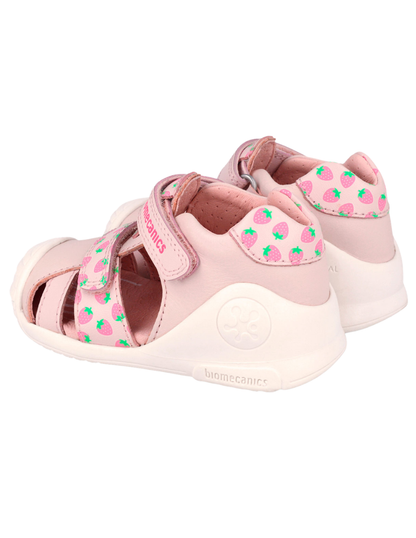 Sandalia Biomecanics Doble Cotton con Velcro y Fresas para Bebé
