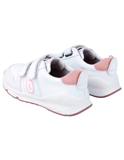 Zapato Basico Biomecanics Blanco-Rosa con Dos Velcros para Niña