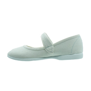 Zapato de niña en lona verde agua con velcro y botón – Pekis