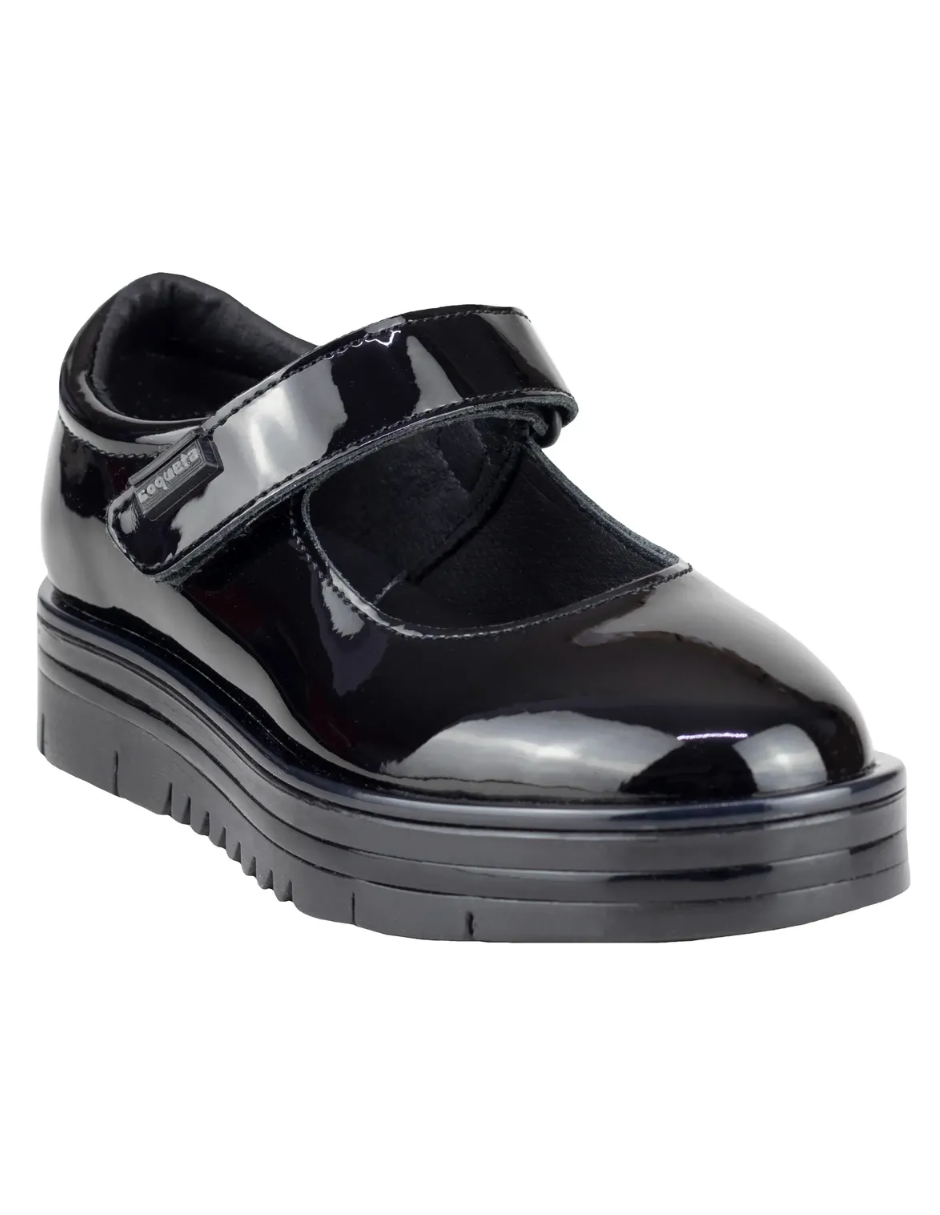 Zapato Coqueta Escolar Charol Con Velcro Negros para Niña