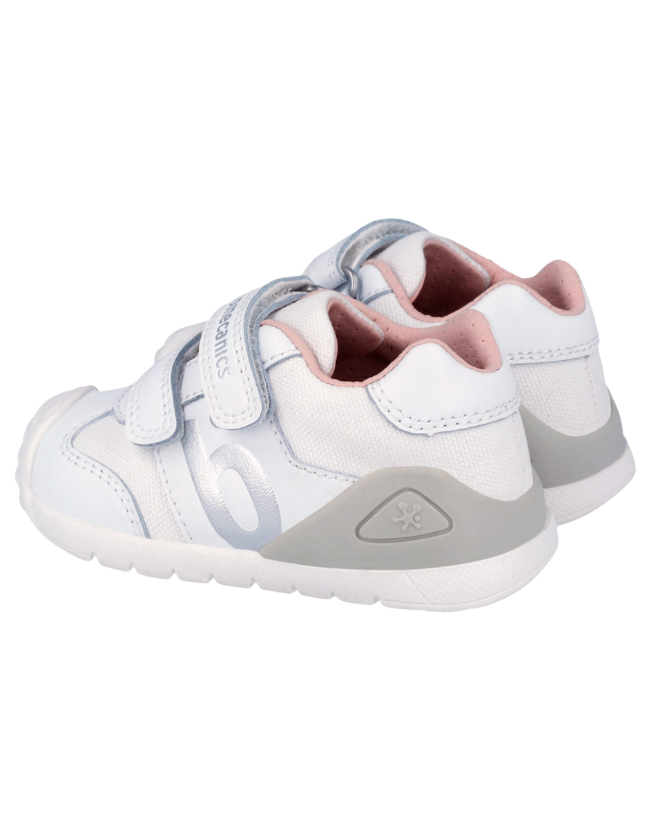 Zapato Biomecanics Blanco-Plata Velcro Doble B para Bebe
