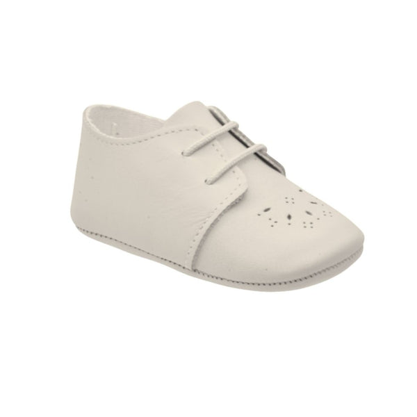 Zapatos Pekis en Piel Blanca con Agujetas para Bebé