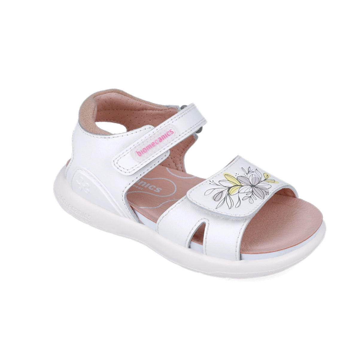 Sandalia Niña Piel Blanca con Doble Velcro - BIOMECANICS