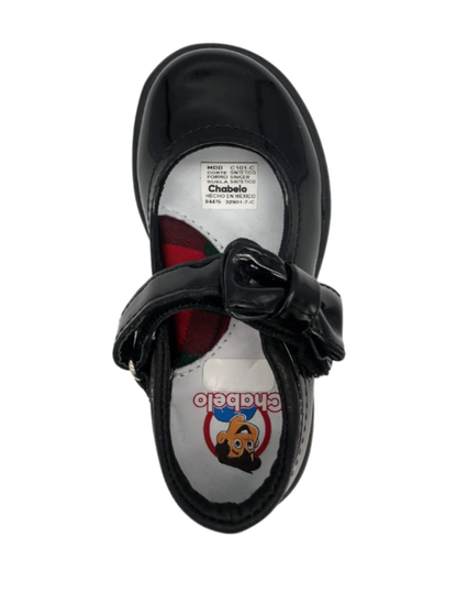 Zapato de Carol Escolar Chabelo Negro Con Moño y Velcro para Niña