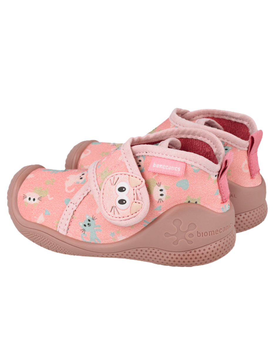 Pantufla Biomecanics Gato Gabardina Con Velcro Rosas para Niña