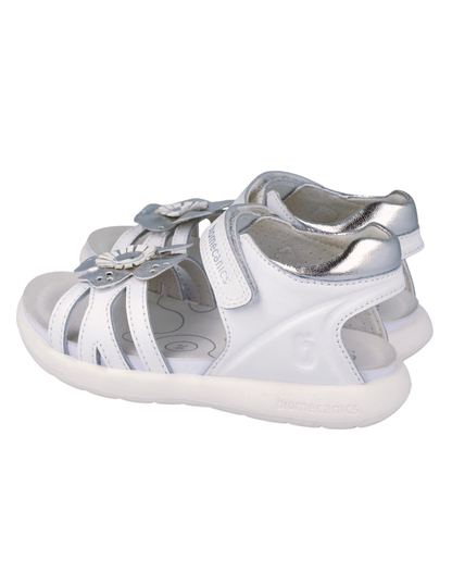 Sandalia Biomecanics Blanco con Velcro y Flor para Niña