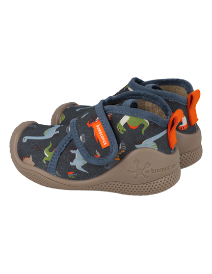Pantufla Biomecanics Velcro Dinosaurios Gabardina Azules para Niño
