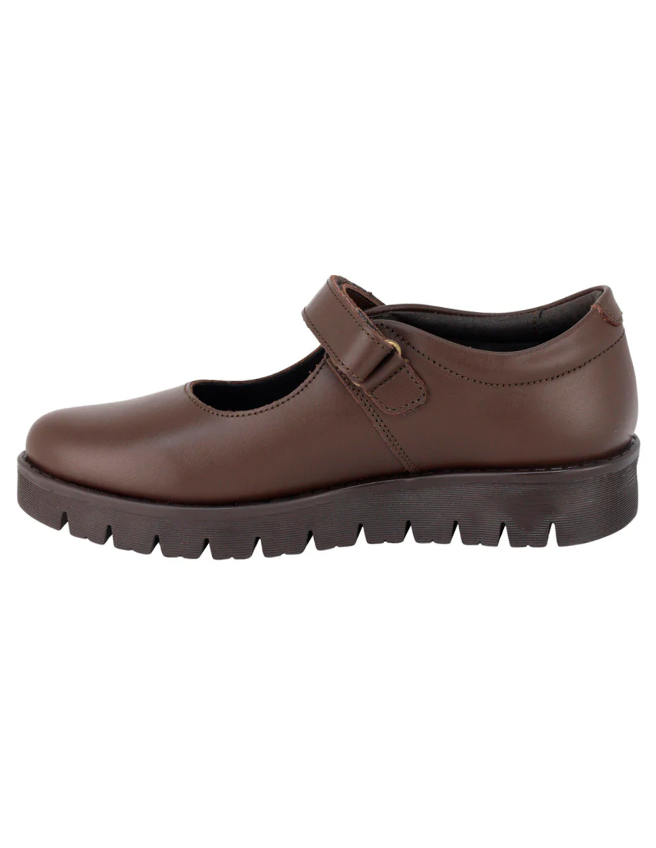 Zapato Coqueta Escolar Suela Rayada Con Velcro Cafés para Niña