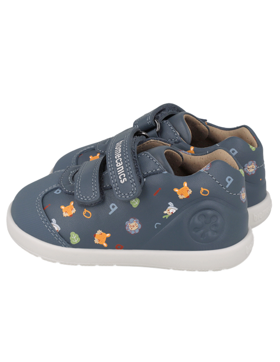 Zapato Biomecanics Wider Doble Estampado Con Velcro Azules para Niño