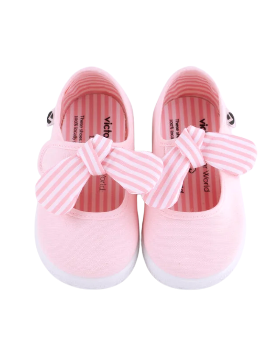Zapato Victoria Rosa de Lona con Pañuelo Rayado para Niña