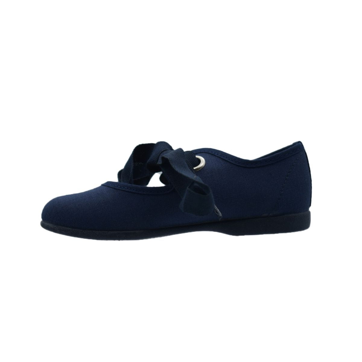 Zapato de niña con cintas en lona azul marino – Pekis