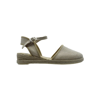 Zapato de niña valenciana con cuña en lino tostado – Pekis