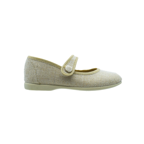Zapatos Pekis de Lino Beige con Velcro para Niña
