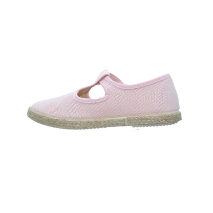 Zapatos Tokolate Tipo Pepito en Lino Rosa con Velcro para Niños (Unisex)