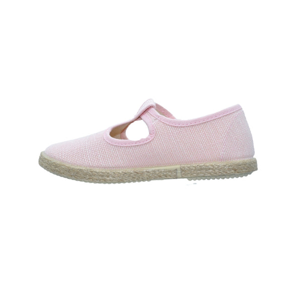 Zapato unisex tipo pepito en lino rosa con velcro – Tokolate