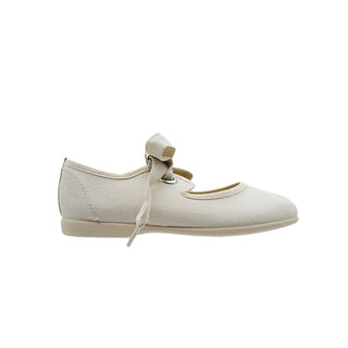 Zapato de niña con cintas en lona crudo – Pekis