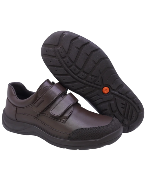 Zapato Escolar Audaz Café Con Dos Velcros Para Niño